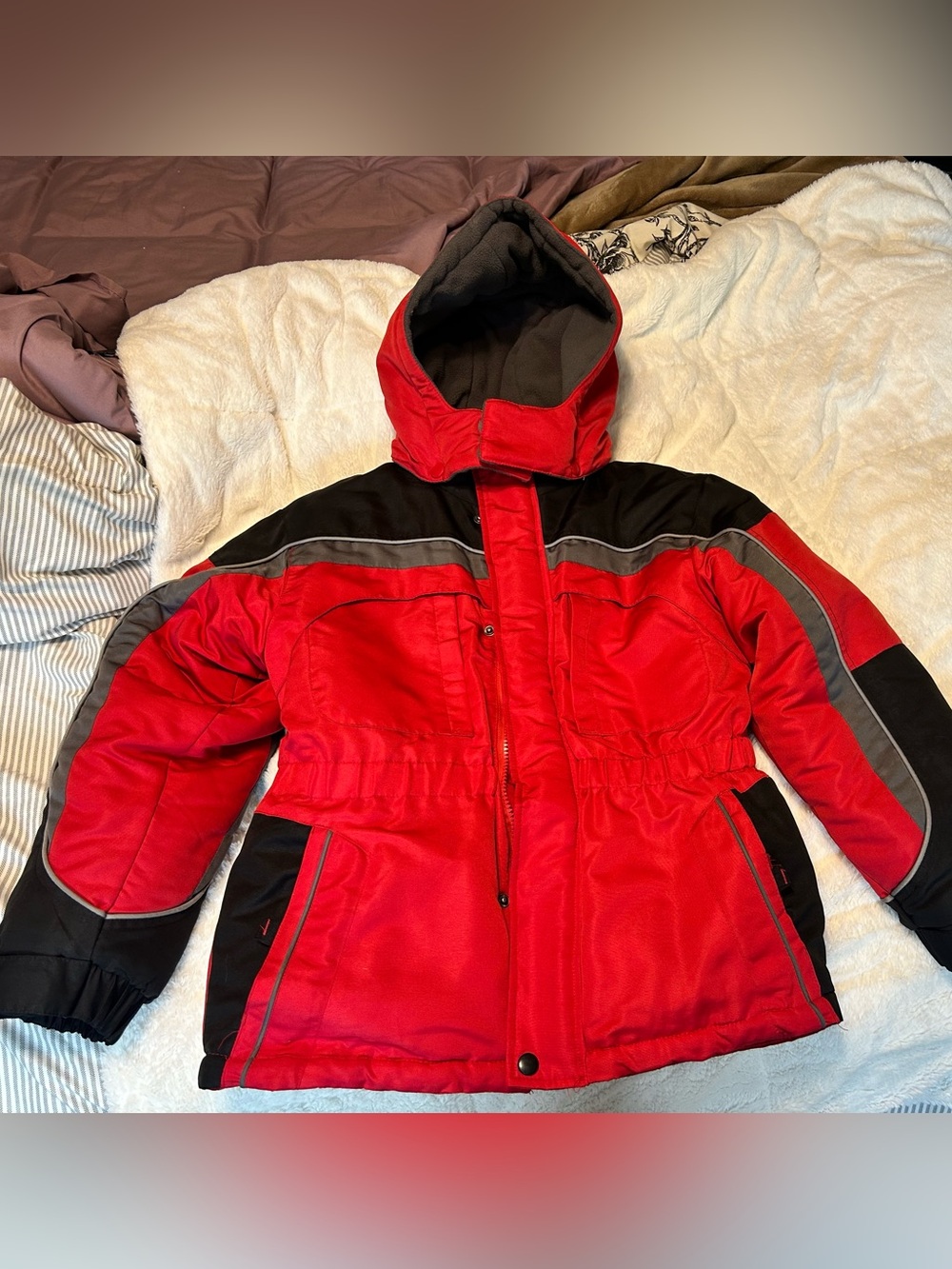 Arizona Jean Company Red and Black Kids Hooded Puffer Jacket